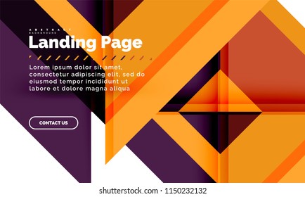 Square shape geometric abstract background, landing page web design template. Vector illustration