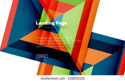Square shape geometric abstract background, landing page web design template. Vector illustration