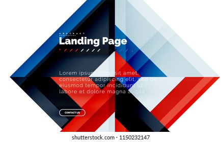 Square shape geometric abstract background, landing page web design template. Vector illustration