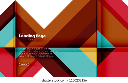 Square shape geometric abstract background, landing page web design template. Vector illustration