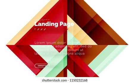 Square shape geometric abstract background, landing page web design template. Vector illustration