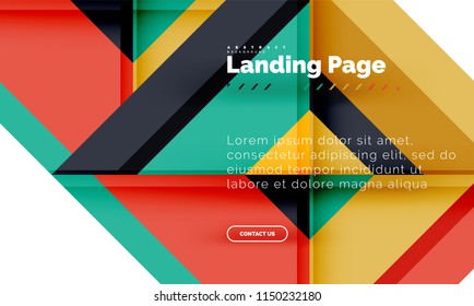 Square shape geometric abstract background, landing page web design template. Vector illustration