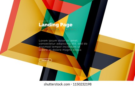 Square shape geometric abstract background, landing page web design template. Vector illustration