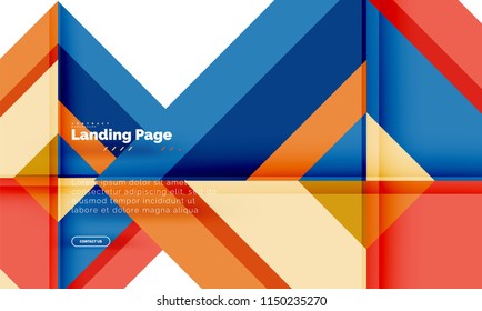 Square shape geometric abstract background, landing page web design template. Vector illustration