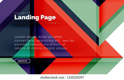 Square shape geometric abstract background, landing page web design template. Vector illustration