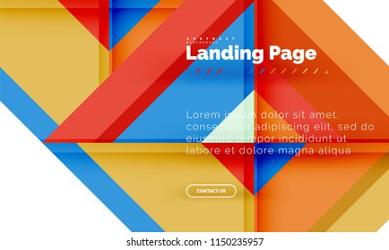 Square shape geometric abstract background, landing page web design template. Vector illustration
