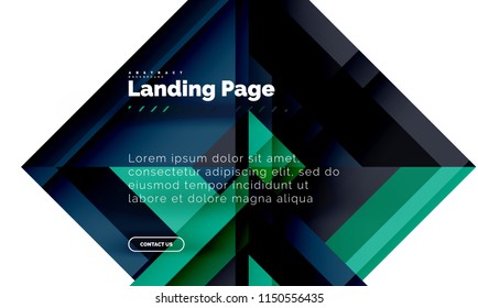 Square shape geometric abstract background, landing page web design template. Vector illustration