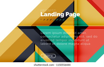 Square shape geometric abstract background, landing page web design template. Vector illustration