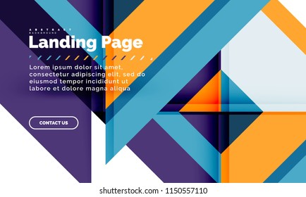 Square shape geometric abstract background, landing page web design template. Vector illustration