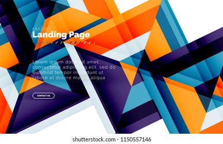 Square shape geometric abstract background, landing page web design template. Vector illustration