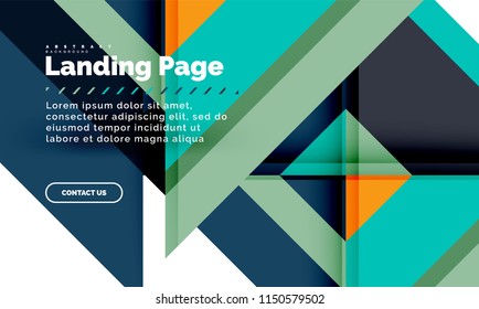 Square shape geometric abstract background, landing page web design template. Vector illustration