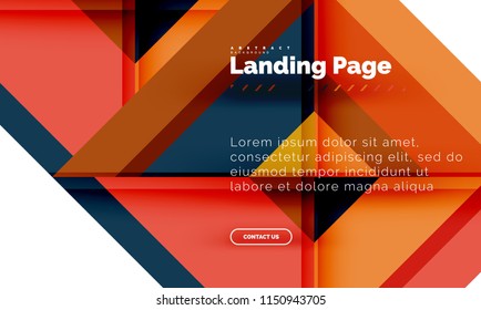 Square shape geometric abstract background, landing page web design template. Vector illustration
