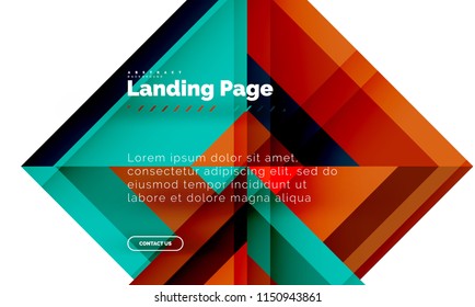 Square shape geometric abstract background, landing page web design template. Vector illustration