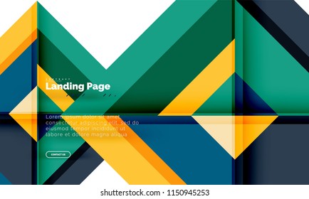 Square shape geometric abstract background, landing page web design template. Vector illustration