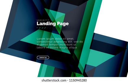 Square shape geometric abstract background, landing page web design template. Vector illustration