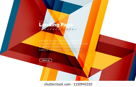 Square shape geometric abstract background, landing page web design template. Vector illustration