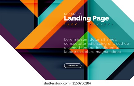 Square shape geometric abstract background, landing page web design template. Vector illustration