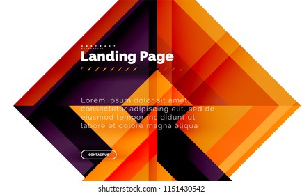 Square shape geometric abstract background, landing page web design template. Vector illustration
