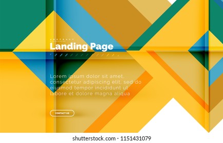 Square shape geometric abstract background, landing page web design template. Vector illustration