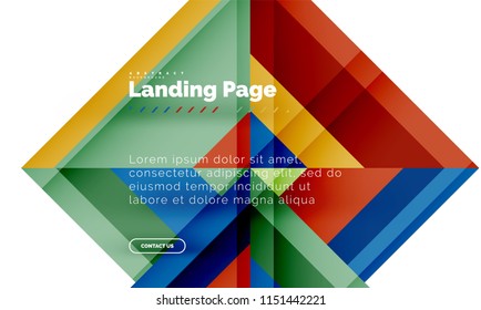 Square shape geometric abstract background, landing page web design template. Vector illustration