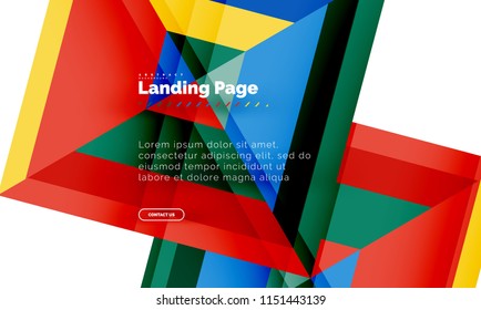 Square shape geometric abstract background, landing page web design template. Vector illustration