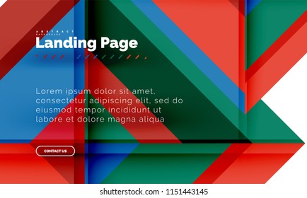 Square shape geometric abstract background, landing page web design template. Vector illustration