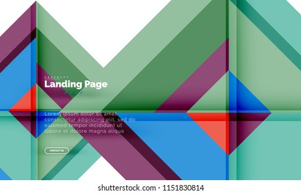 Square shape geometric abstract background, landing page web design template. Vector illustration
