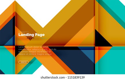 Square shape geometric abstract background, landing page web design template. Vector illustration