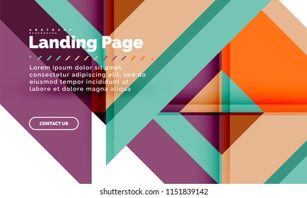 Square shape geometric abstract background, landing page web design template. Vector illustration