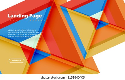 Square shape geometric abstract background, landing page web design template. Vector illustration