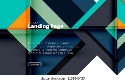 Square shape geometric abstract background, landing page web design template. Vector illustration