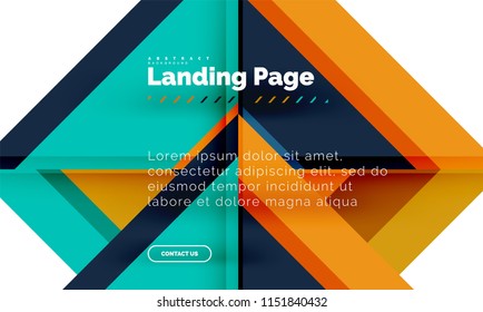 Square shape geometric abstract background, landing page web design template. Vector illustration