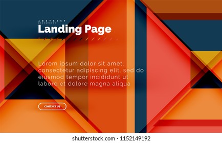 Square shape geometric abstract background, landing page web design template. Vector illustration