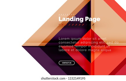 Square shape geometric abstract background, landing page web design template. Vector illustration