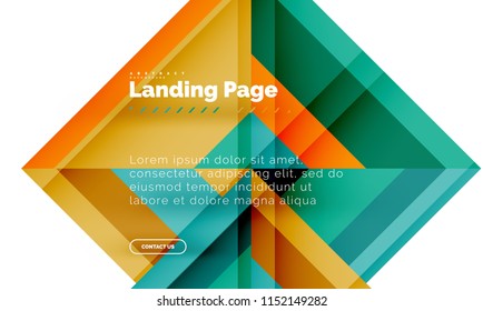 Square shape geometric abstract background, landing page web design template. Vector illustration