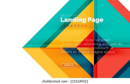 Square shape geometric abstract background, landing page web design template. Vector illustration
