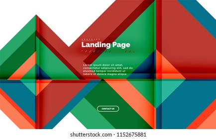 Square shape geometric abstract background, landing page web design template. Vector illustration