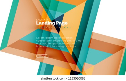 Square shape geometric abstract background, landing page web design template. Vector illustration