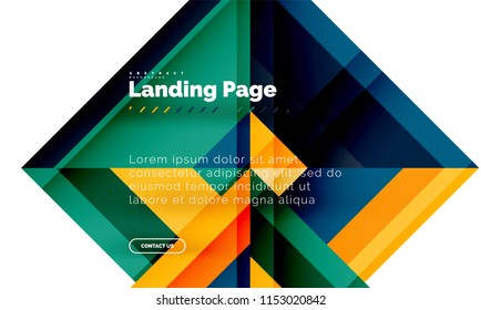 Square shape geometric abstract background, landing page web design template. Vector illustration