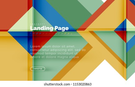Square shape geometric abstract background, landing page web design template. Vector illustration