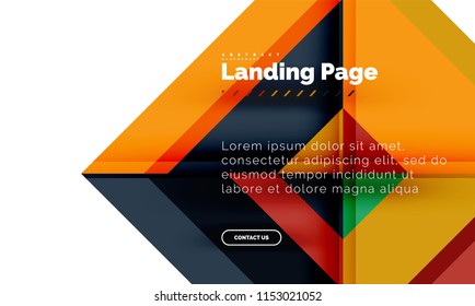 Square shape geometric abstract background, landing page web design template. Vector illustration