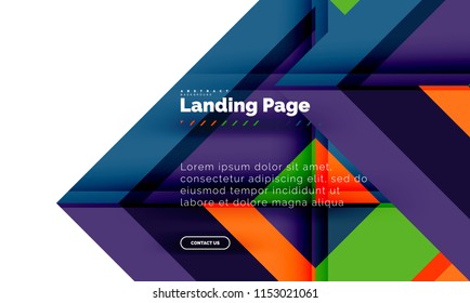 Square shape geometric abstract background, landing page web design template. Vector illustration