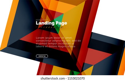 Square shape geometric abstract background, landing page web design template. Vector illustration