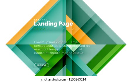 Square shape geometric abstract background, landing page web design template. Vector illustration