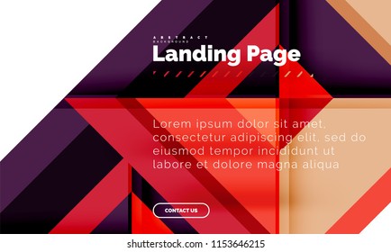 Square shape geometric abstract background, landing page web design template. Vector illustration