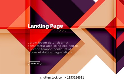 Square shape geometric abstract background, landing page web design template. Vector illustration