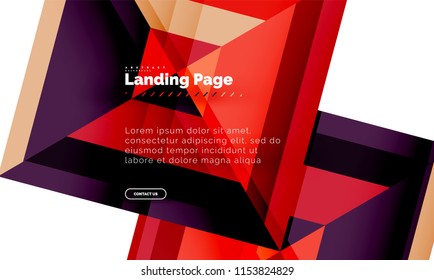 Square shape geometric abstract background, landing page web design template. Vector illustration