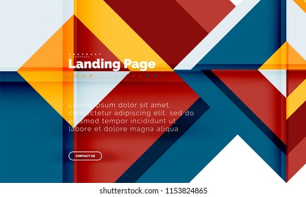 Square shape geometric abstract background, landing page web design template. Vector illustration