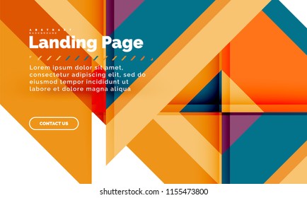 Square shape geometric abstract background, landing page web design template. Vector illustration