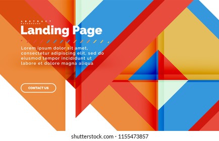 Square shape geometric abstract background, landing page web design template. Vector illustration